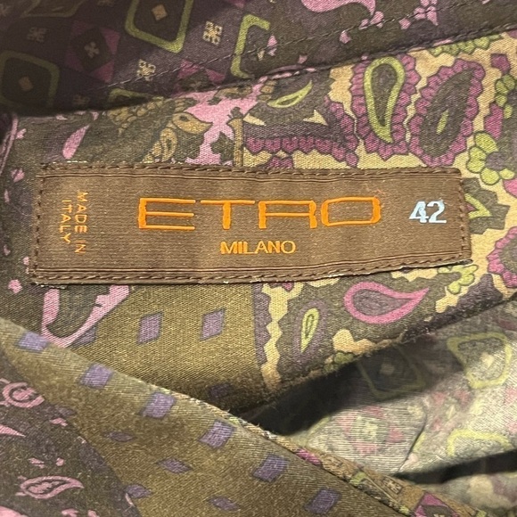 ETRO Purple/Olive Green Paisley Button Down‎ Shirt - Picture 5 of 5